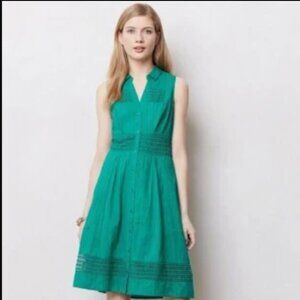 Anthropologie Maeve Swiss Dot teal a-lne shirtdress, size 0